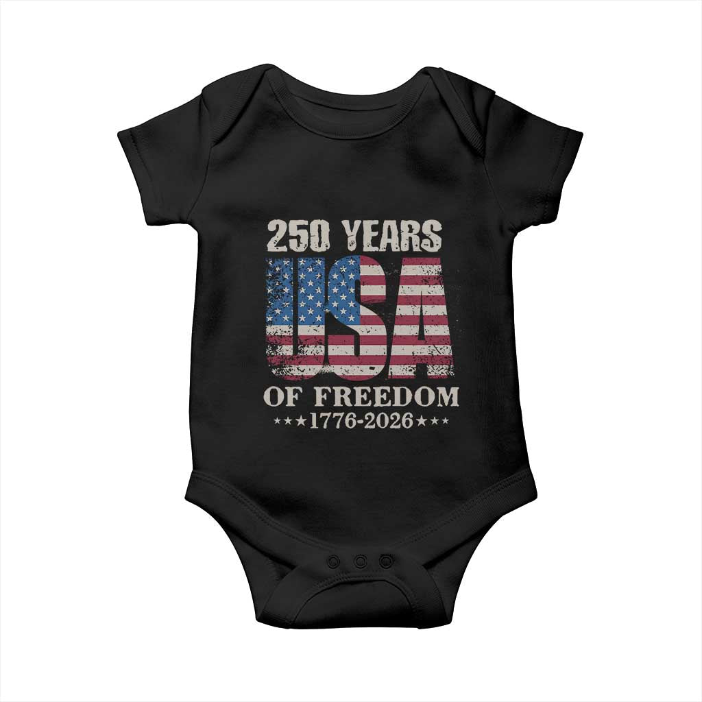 USA Flag 250 Years of Freedom Baby Onesie Vintage Patriotic 1776 to 2026 Semiquincentennial - Wonder Print Shop