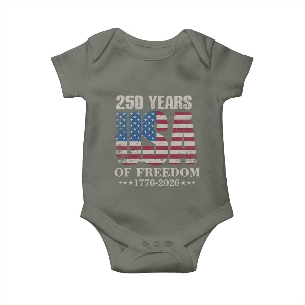 USA Flag 250 Years of Freedom Baby Onesie Vintage Patriotic 1776 to 2026 Semiquincentennial - Wonder Print Shop