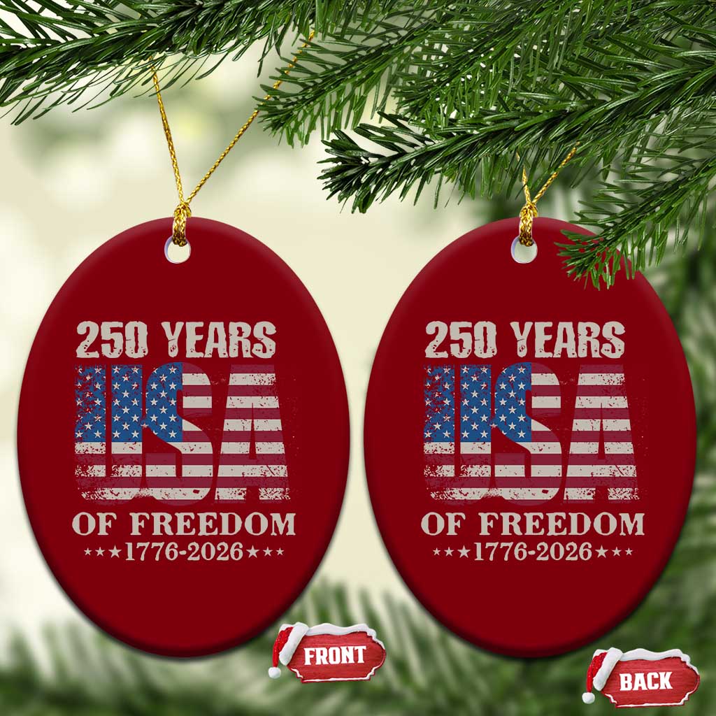 USA Flag 250 Years of Freedom Ceramic Ornament Vintage Patriotic 1776 to 2026 Semiquincentennial - Wonder Print Shop