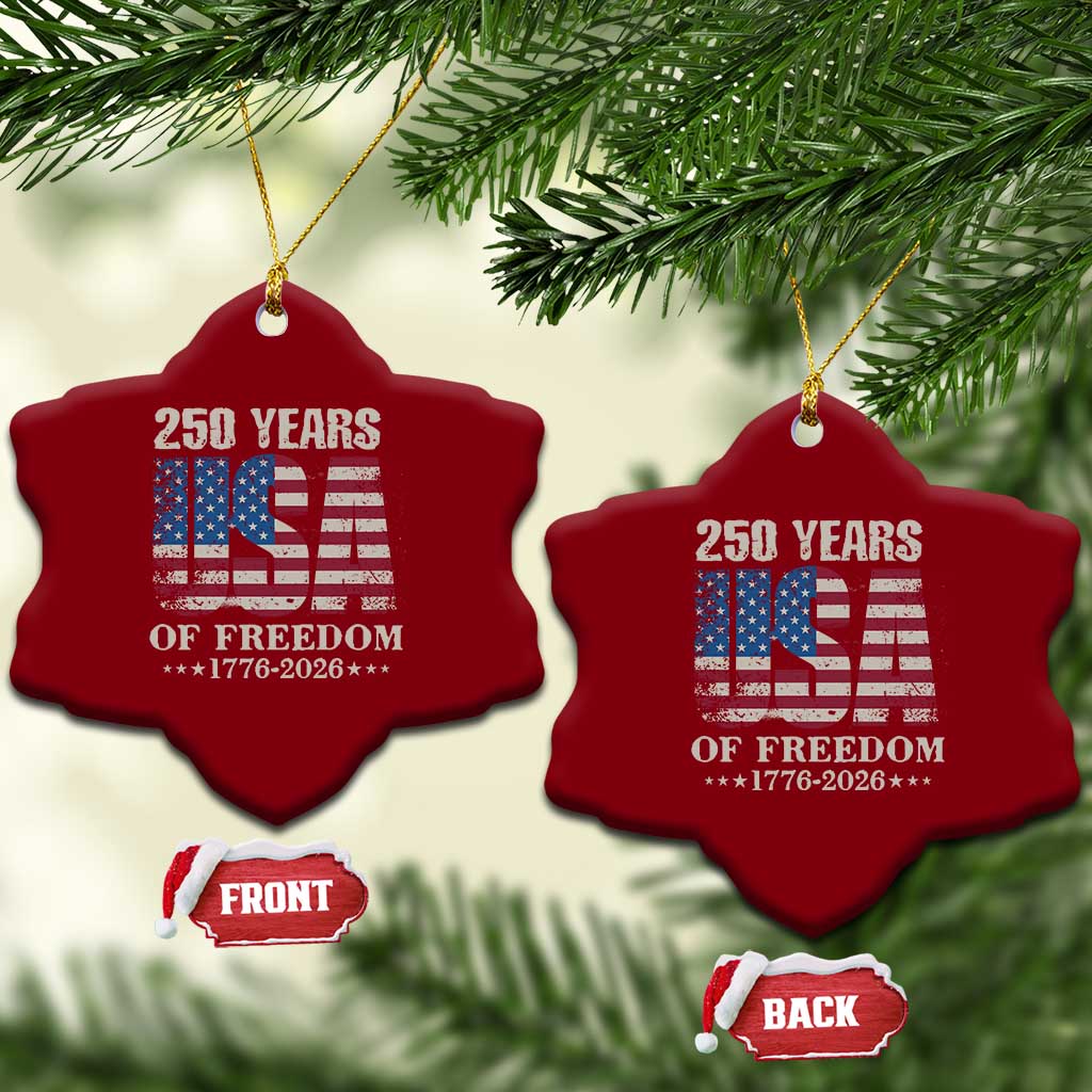 USA Flag 250 Years of Freedom Ceramic Ornament Vintage Patriotic 1776 to 2026 Semiquincentennial - Wonder Print Shop