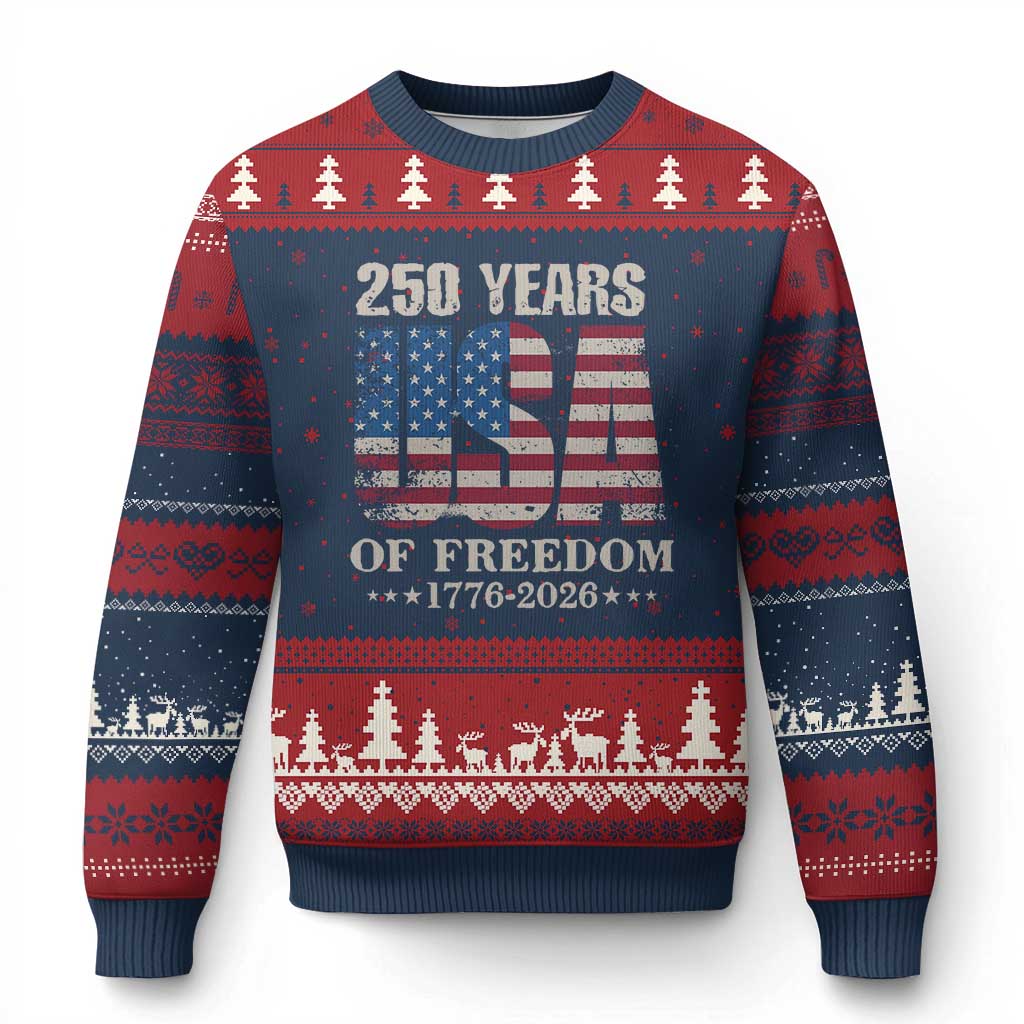 USA Flag 250 Years of Freedom Ugly Christmas Sweater Vintage Patriotic 1776 to 2026 Semiquincentennial - Wonder Print Shop