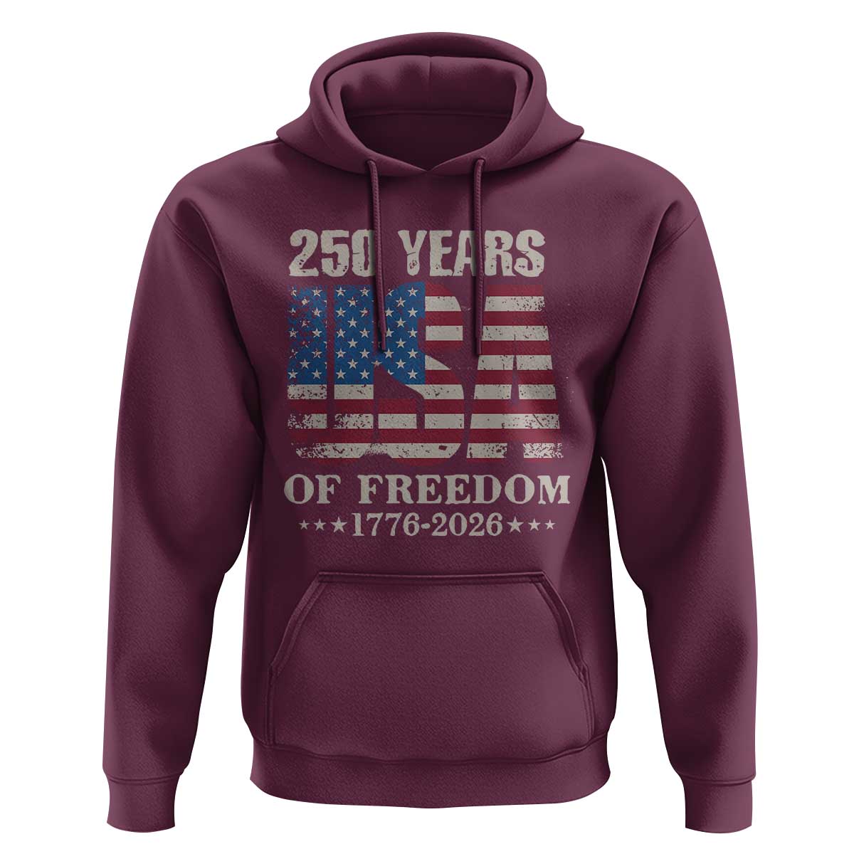 USA Flag 250 Years of Freedom Hoodie Vintage Patriotic 1776 to 2026 Semiquincentennial - Wonder Print Shop