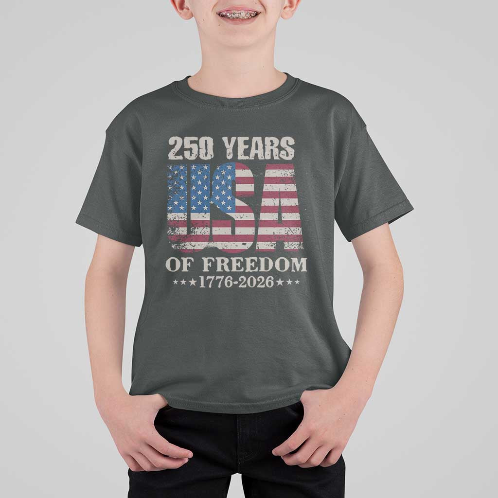 USA Flag 250 Years of Freedom T Shirt For Kid Vintage Patriotic 1776 to 2026 Semiquincentennial - Wonder Print Shop