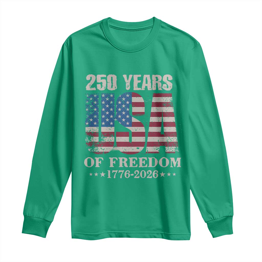 USA Flag 250 Years of Freedom Long Sleeve Shirt Vintage Patriotic 1776 to 2026 Semiquincentennial - Wonder Print Shop