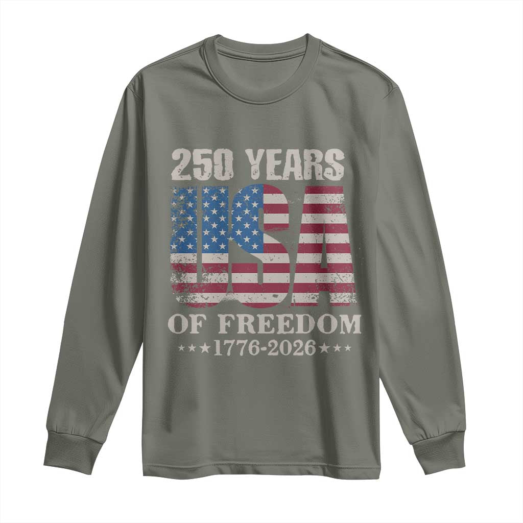 USA Flag 250 Years of Freedom Long Sleeve Shirt Vintage Patriotic 1776 to 2026 Semiquincentennial - Wonder Print Shop