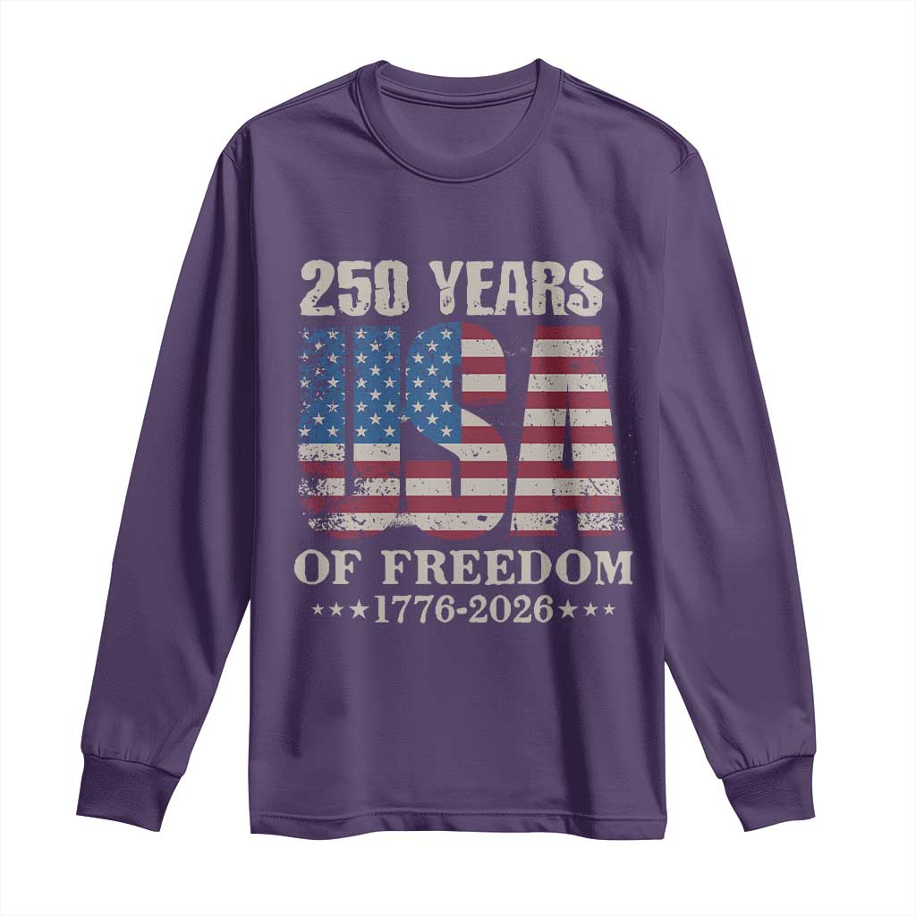 USA Flag 250 Years of Freedom Long Sleeve Shirt Vintage Patriotic 1776 to 2026 Semiquincentennial - Wonder Print Shop
