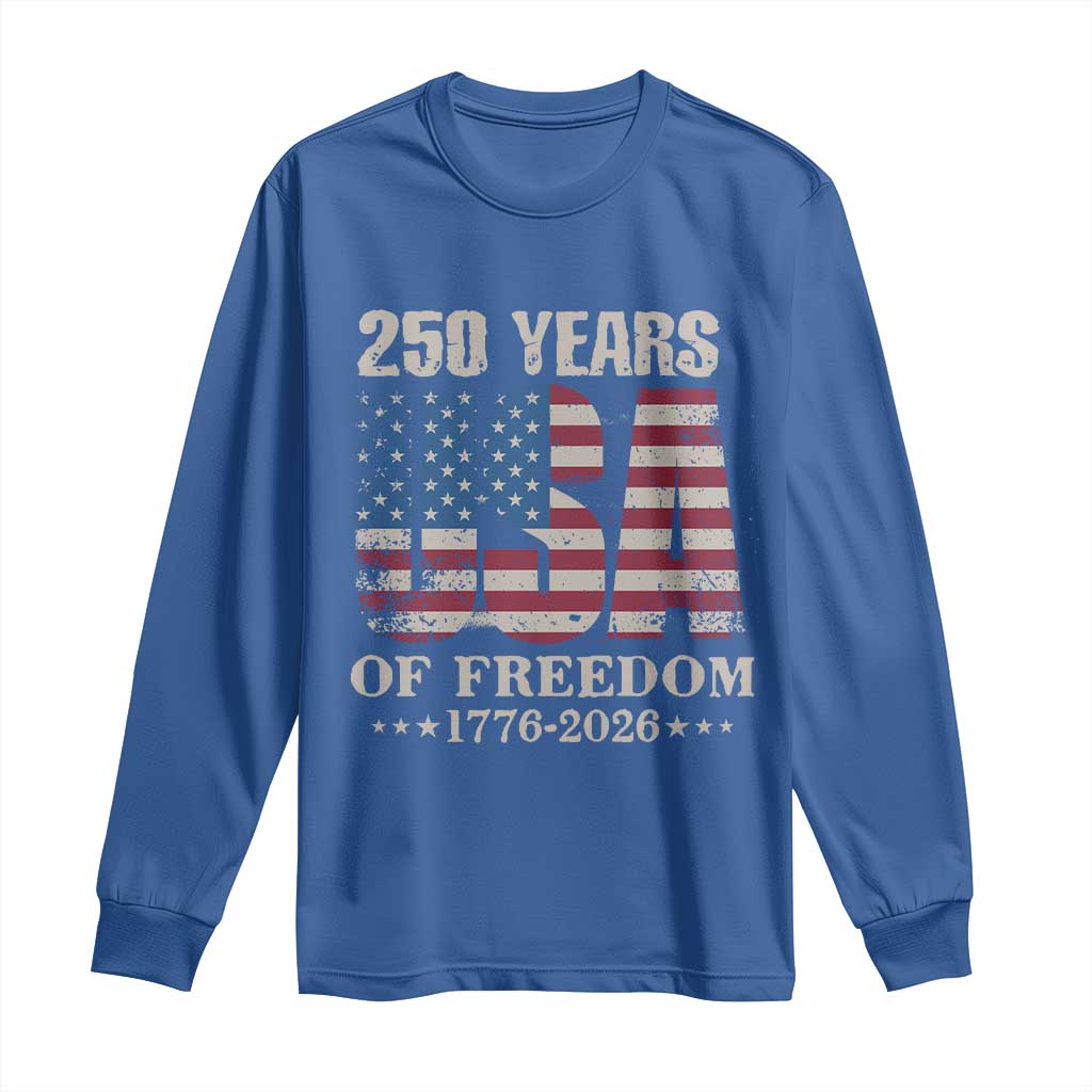 USA Flag 250 Years of Freedom Long Sleeve Shirt Vintage Patriotic 1776 to 2026 Semiquincentennial - Wonder Print Shop
