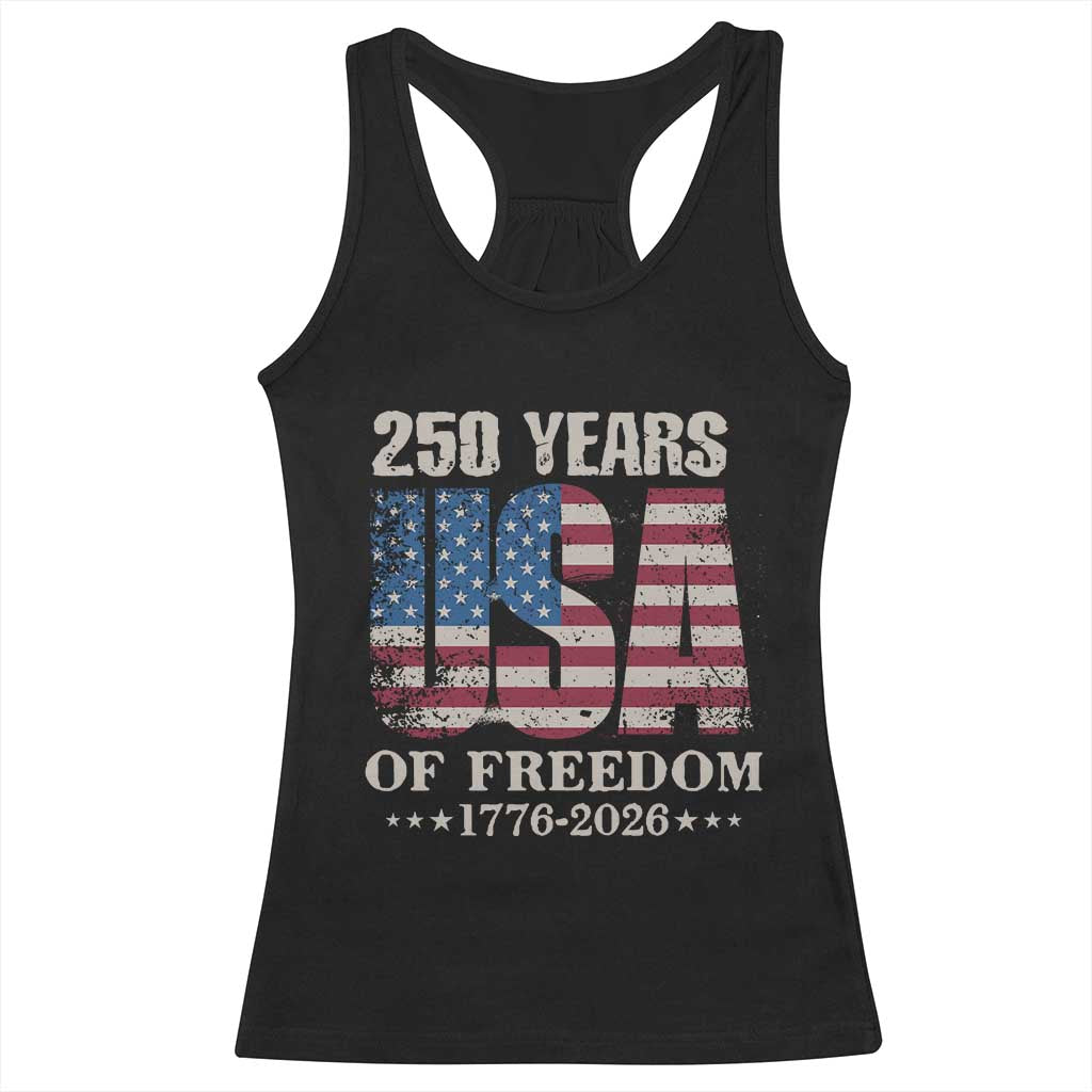 USA Flag 250 Years of Freedom Racerback Tank Top Vintage Patriotic 1776 to 2026 Semiquincentennial - Wonder Print Shop