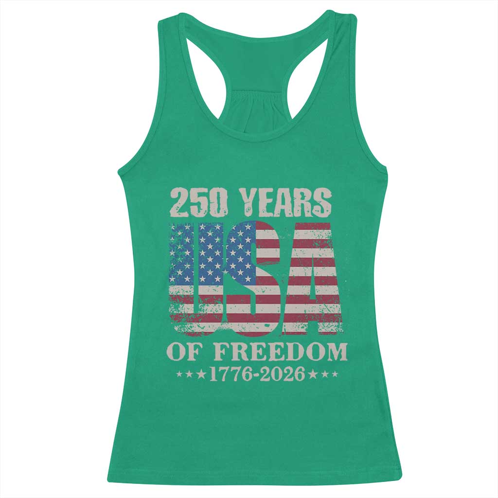 USA Flag 250 Years of Freedom Racerback Tank Top Vintage Patriotic 1776 to 2026 Semiquincentennial - Wonder Print Shop
