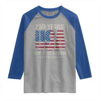 USA Flag 250 Years of Freedom Raglan Shirt Vintage Patriotic 1776 to 2026 Semiquincentennial - Wonder Print Shop