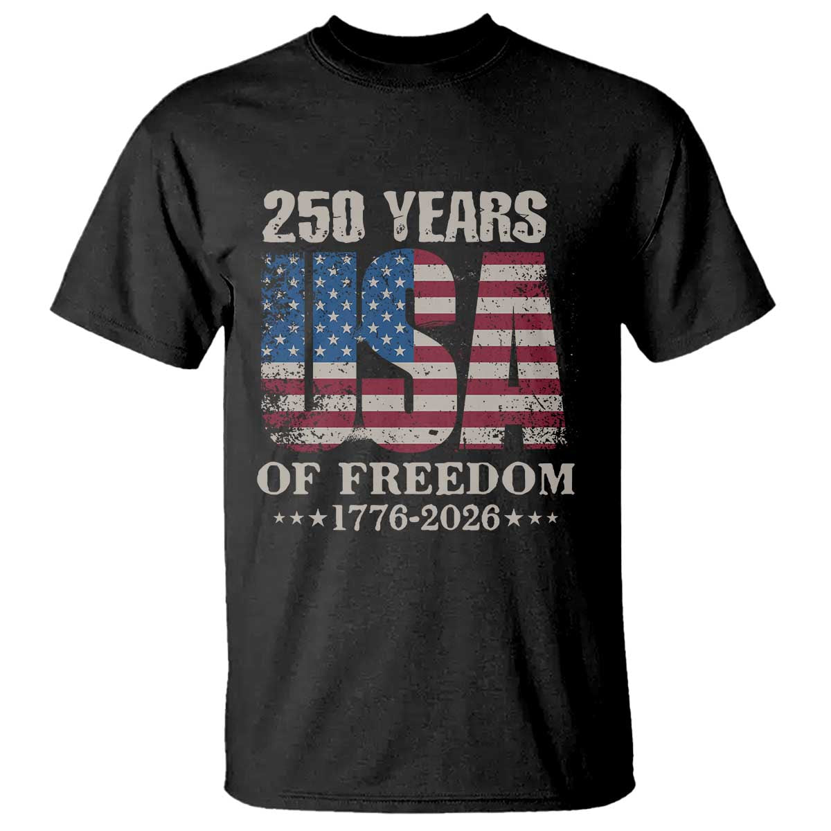 USA Flag 250 Years of Freedom T Shirt Vintage Patriotic 1776 to 2026 Semiquincentennial - Wonder Print Shop