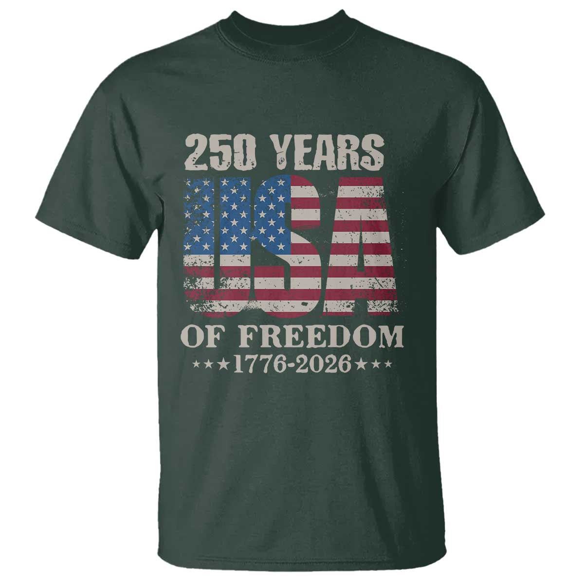 USA Flag 250 Years of Freedom T Shirt Vintage Patriotic 1776 to 2026 Semiquincentennial - Wonder Print Shop