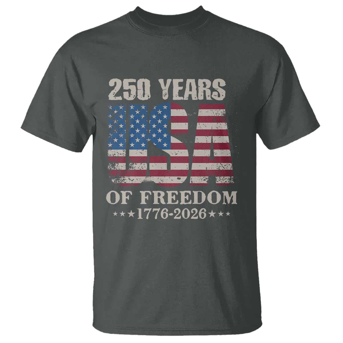 USA Flag 250 Years of Freedom T Shirt Vintage Patriotic 1776 to 2026 Semiquincentennial - Wonder Print Shop