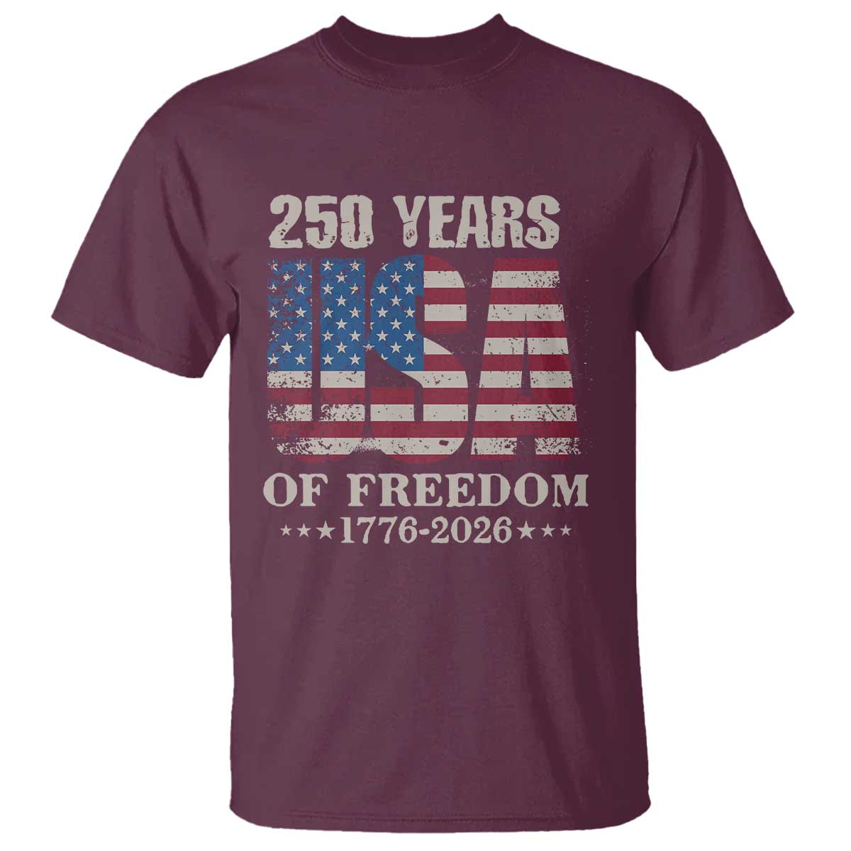 USA Flag 250 Years of Freedom T Shirt Vintage Patriotic 1776 to 2026 Semiquincentennial - Wonder Print Shop