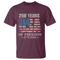 USA Flag 250 Years of Freedom T Shirt Vintage Patriotic 1776 to 2026 Semiquincentennial - Wonder Print Shop