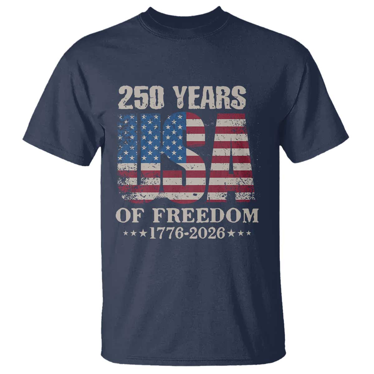 USA Flag 250 Years of Freedom T Shirt Vintage Patriotic 1776 to 2026 Semiquincentennial - Wonder Print Shop