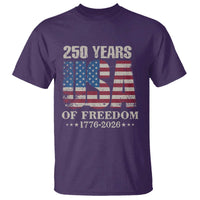 USA Flag 250 Years of Freedom T Shirt Vintage Patriotic 1776 to 2026 Semiquincentennial - Wonder Print Shop