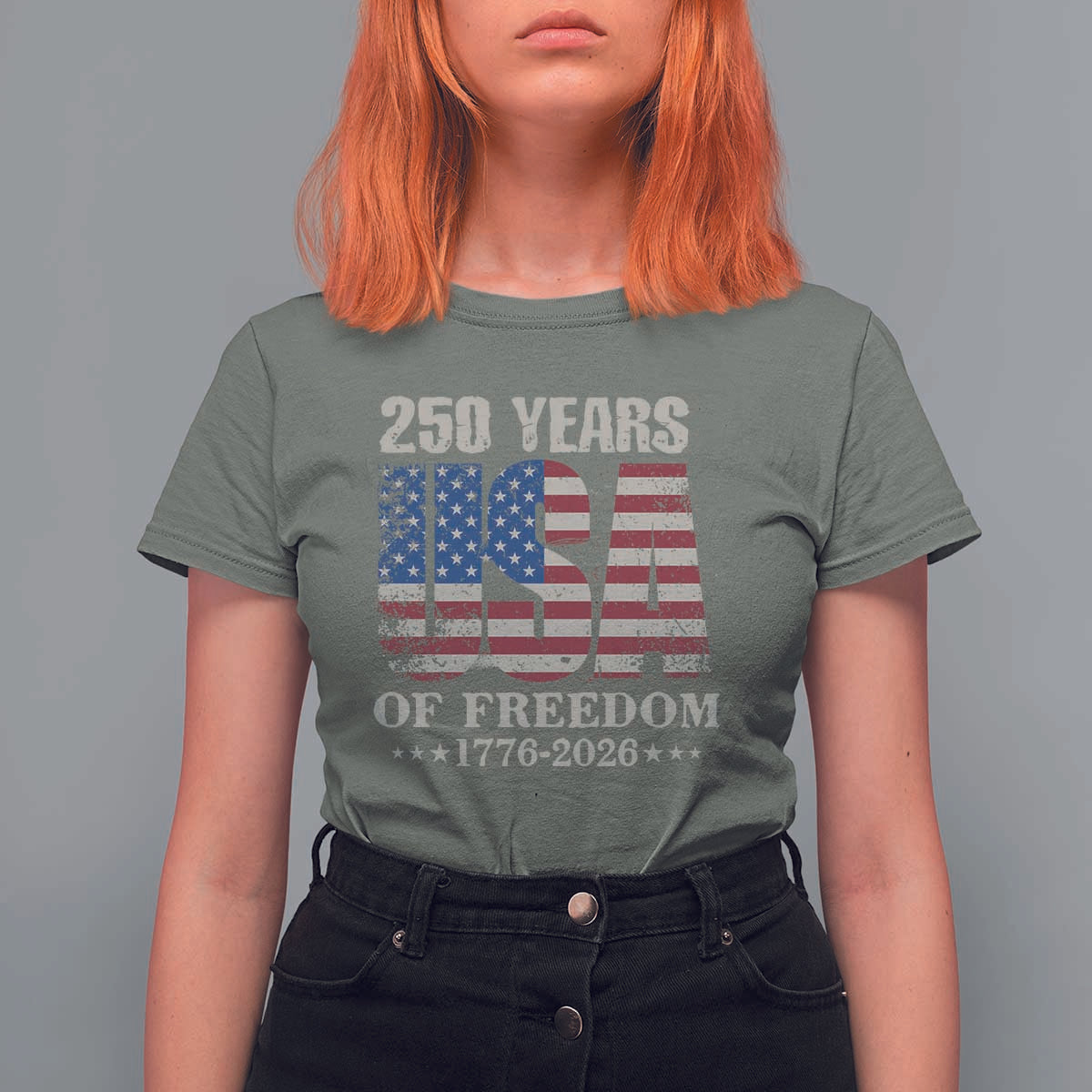 USA Flag 250 Years of Freedom T Shirt For Women Vintage Patriotic 1776 to 2026 Semiquincentennial - Wonder Print Shop