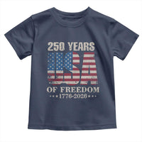 USA Flag 250 Years of Freedom Toddler T Shirt Vintage Patriotic 1776 to 2026 Semiquincentennial - Wonder Print Shop