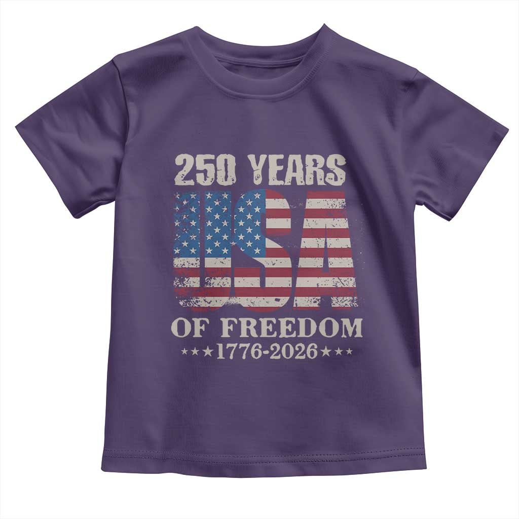 USA Flag 250 Years of Freedom Toddler T Shirt Vintage Patriotic 1776 to 2026 Semiquincentennial - Wonder Print Shop