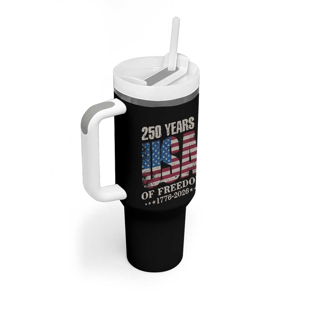 USA Flag 250 Years of Freedom Tumbler With Handle Vintage Patriotic 1776 to 2026 Semiquincentennial - Wonder Print Shop