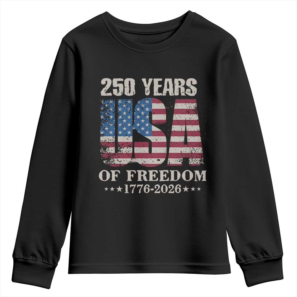 USA Flag 250 Years of Freedom Youth Sweatshirt Vintage Patriotic 1776 to 2026 Semiquincentennial - Wonder Print Shop