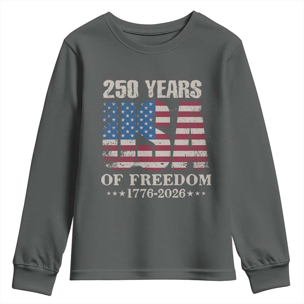 USA Flag 250 Years of Freedom Youth Sweatshirt Vintage Patriotic 1776 to 2026 Semiquincentennial - Wonder Print Shop