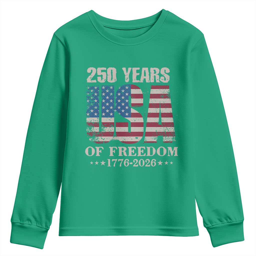 USA Flag 250 Years of Freedom Youth Sweatshirt Vintage Patriotic 1776 to 2026 Semiquincentennial - Wonder Print Shop