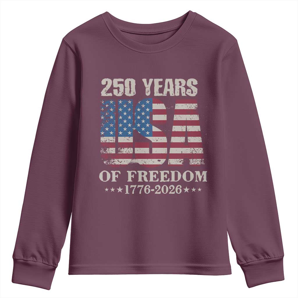 USA Flag 250 Years of Freedom Youth Sweatshirt Vintage Patriotic 1776 to 2026 Semiquincentennial - Wonder Print Shop
