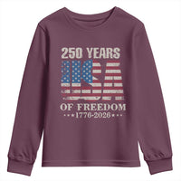 USA Flag 250 Years of Freedom Youth Sweatshirt Vintage Patriotic 1776 to 2026 Semiquincentennial - Wonder Print Shop