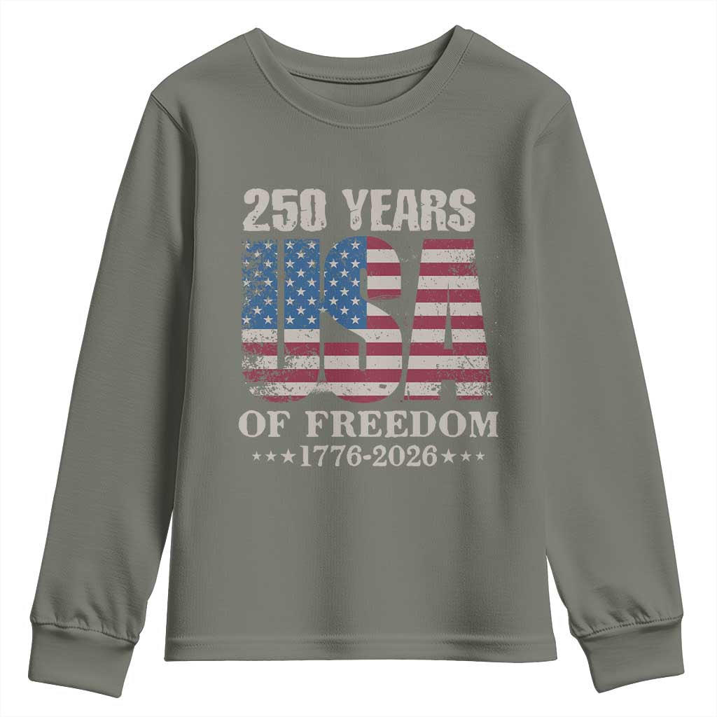 USA Flag 250 Years of Freedom Youth Sweatshirt Vintage Patriotic 1776 to 2026 Semiquincentennial - Wonder Print Shop