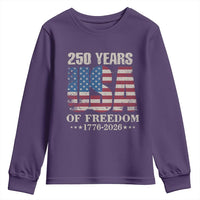 USA Flag 250 Years of Freedom Youth Sweatshirt Vintage Patriotic 1776 to 2026 Semiquincentennial - Wonder Print Shop