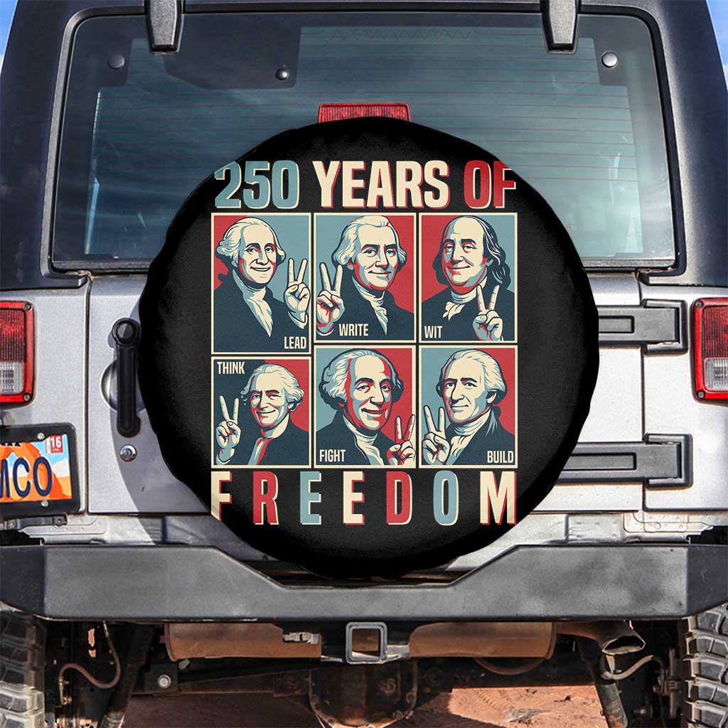Founding Fathers 250 Years of Freedom Spare Tire Cover Patriotic Pop Art Style Semiquincentennial 2026 - Wonder Print Shop