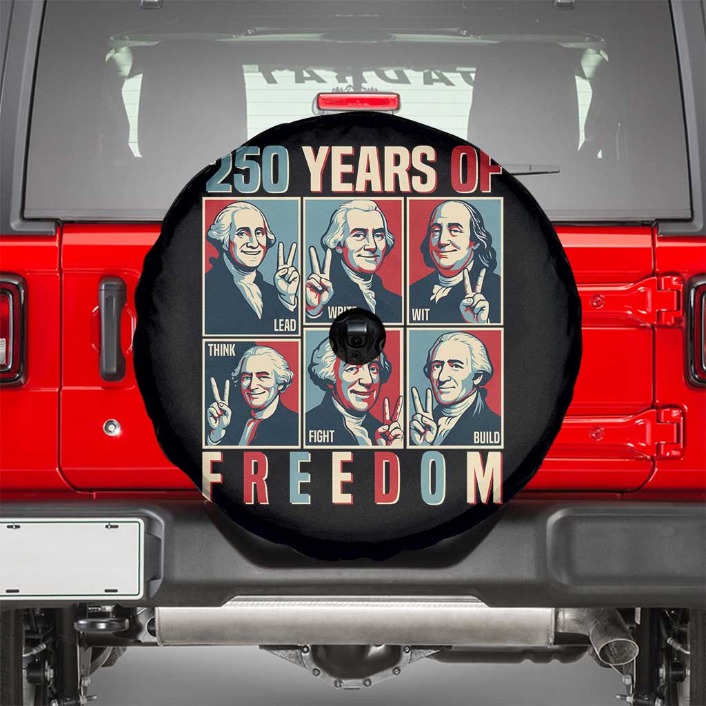 Founding Fathers 250 Years of Freedom Spare Tire Cover Patriotic Pop Art Style Semiquincentennial 2026 - Wonder Print Shop