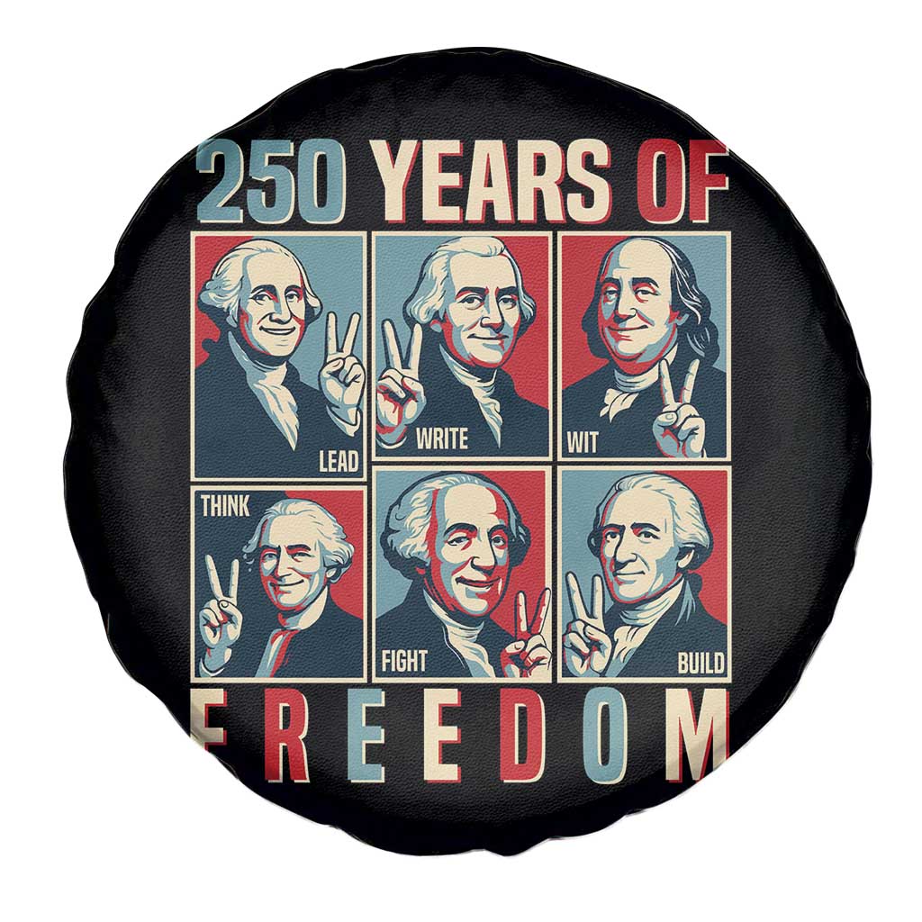 Founding Fathers 250 Years of Freedom Spare Tire Cover Patriotic Pop Art Style Semiquincentennial 2026 - Wonder Print Shop