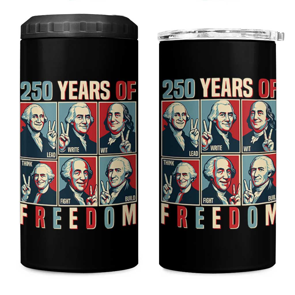 Founding Fathers 250 Years of Freedom 4 in 1 Can Cooler Tumbler Patriotic Pop Art Style Semiquincentennial 2026 - Wonder Print Shop