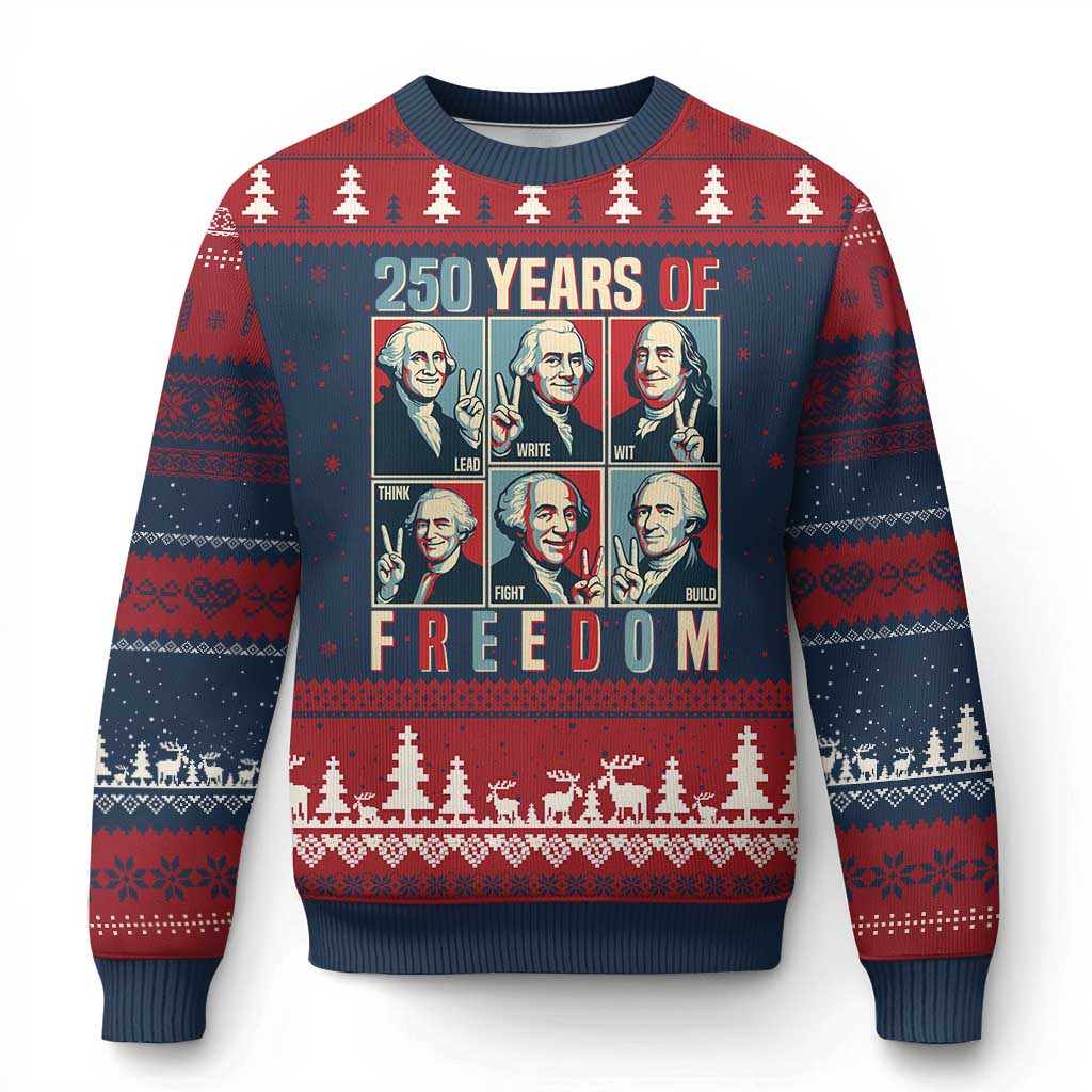 Founding Fathers 250 Years of Freedom Ugly Christmas Sweater Patriotic Pop Art Style Semiquincentennial 2026 - Wonder Print Shop