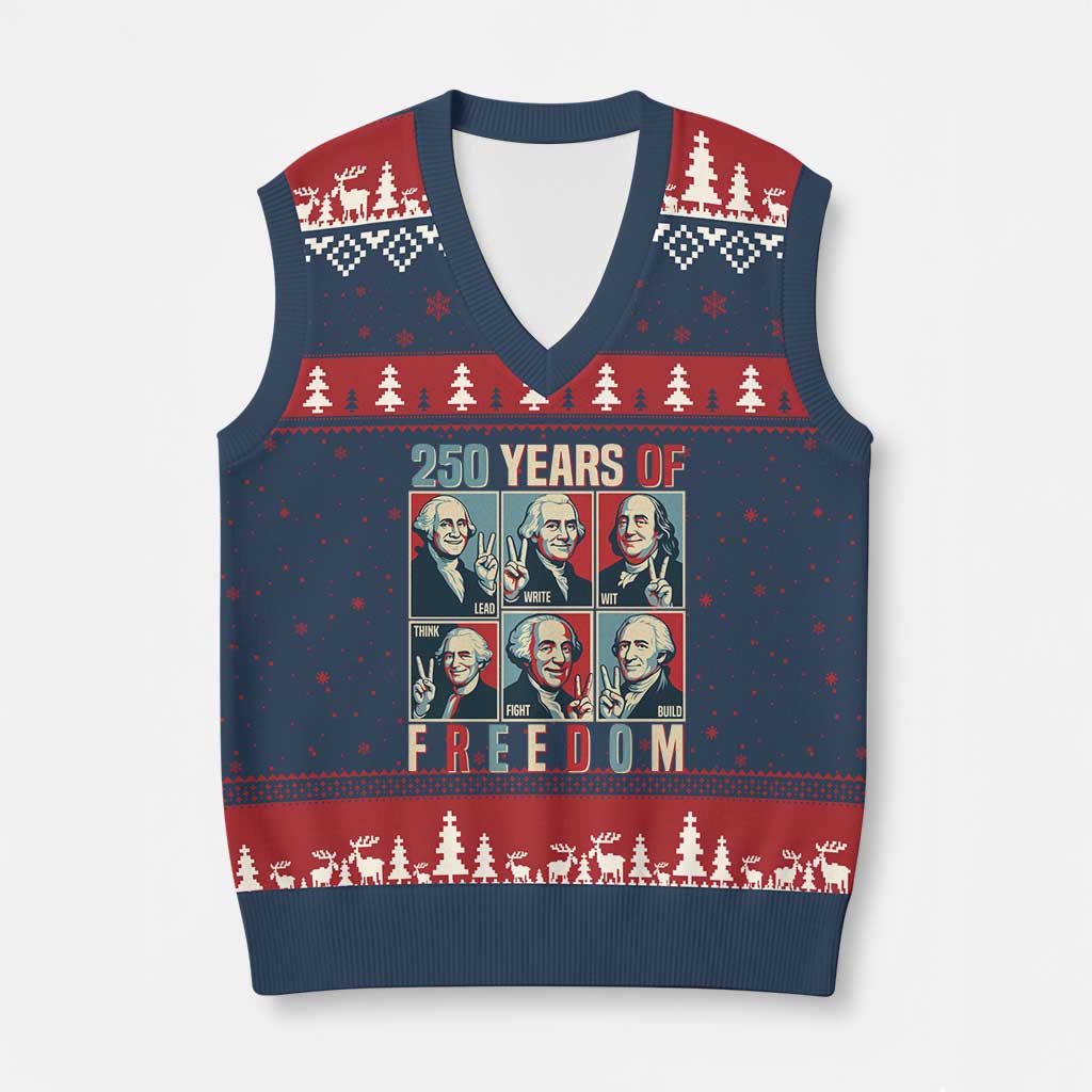 Founding Fathers 250 Years of Freedom V-Neck Knit Sweater Vest Patriotic Pop Art Style Semiquincentennial 2026 - Wonder Print Shop