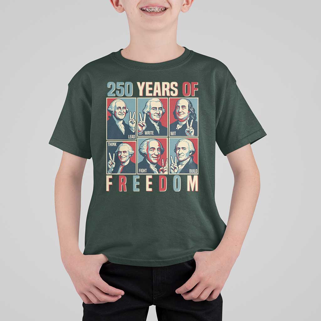 Founding Fathers 250 Years of Freedom T Shirt For Kid Patriotic Pop Art Style Semiquincentennial 2026 - Wonder Print Shop