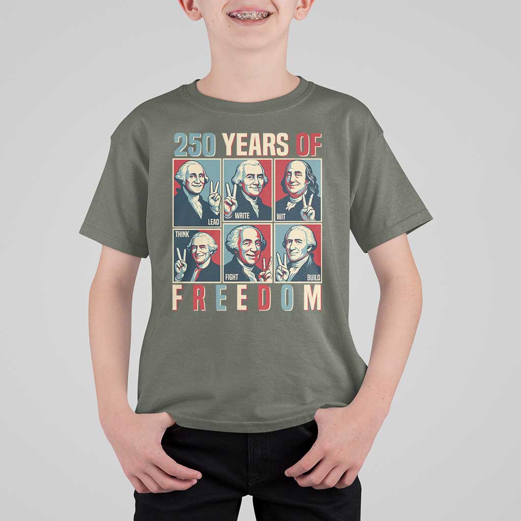 Founding Fathers 250 Years of Freedom T Shirt For Kid Patriotic Pop Art Style Semiquincentennial 2026 - Wonder Print Shop