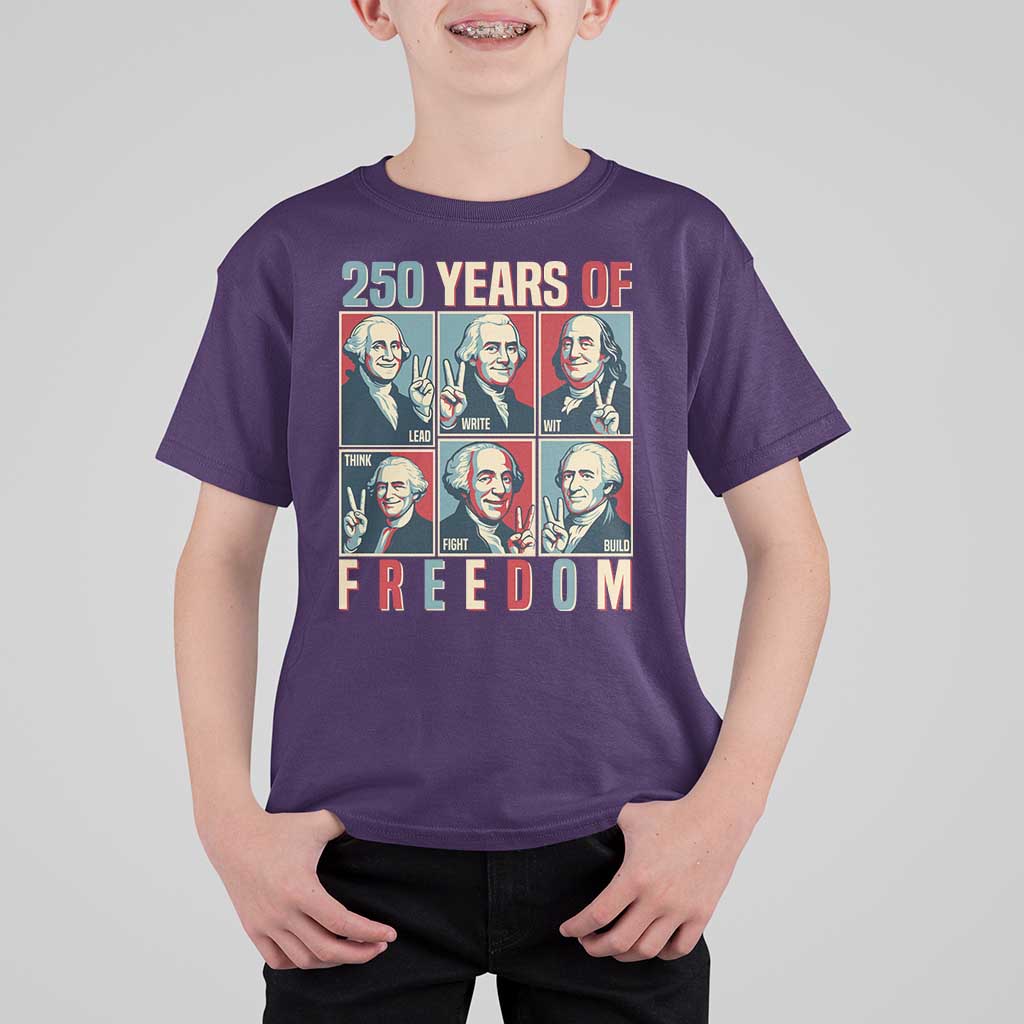Founding Fathers 250 Years of Freedom T Shirt For Kid Patriotic Pop Art Style Semiquincentennial 2026 - Wonder Print Shop