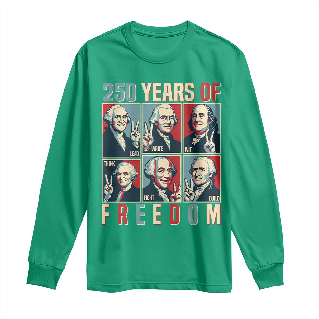 Founding Fathers 250 Years of Freedom Long Sleeve Shirt Patriotic Pop Art Style Semiquincentennial 2026 - Wonder Print Shop