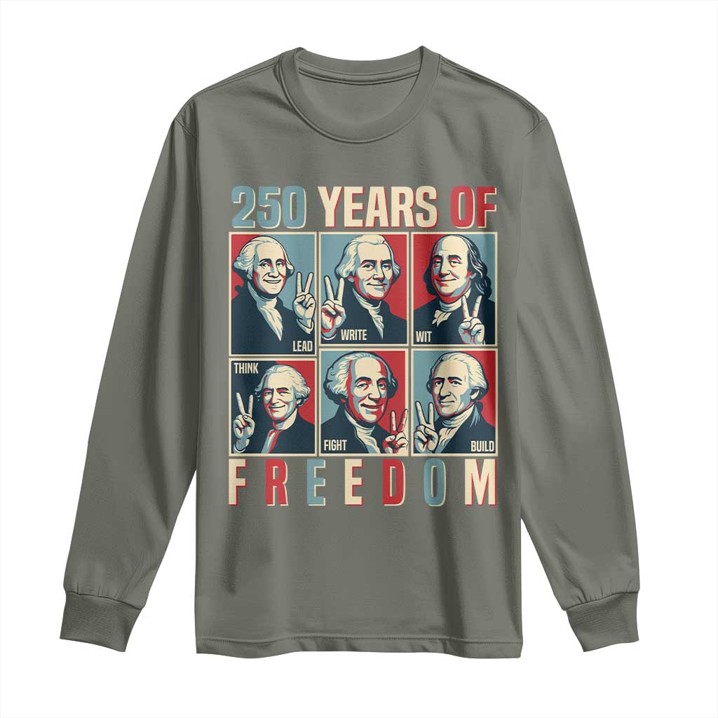 Founding Fathers 250 Years of Freedom Long Sleeve Shirt Patriotic Pop Art Style Semiquincentennial 2026 - Wonder Print Shop