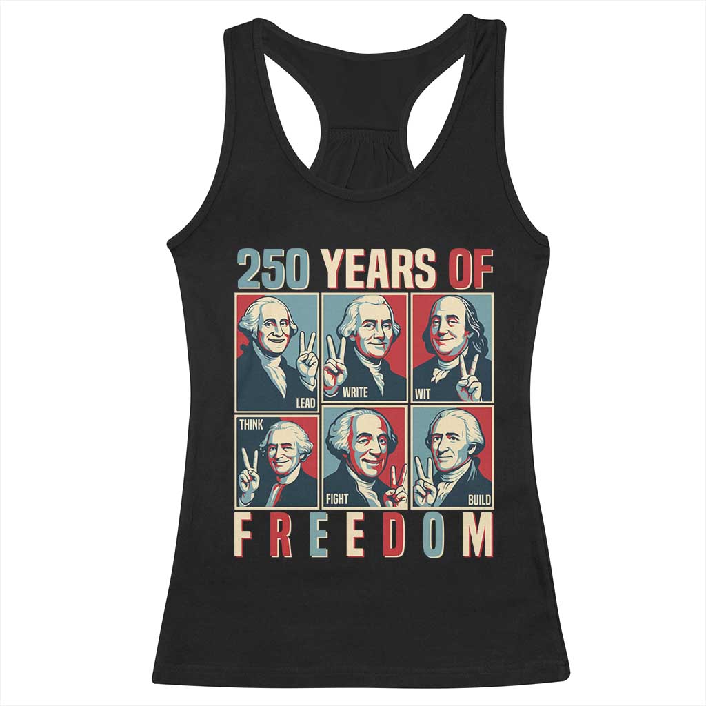 Founding Fathers 250 Years of Freedom Racerback Tank Top Patriotic Pop Art Style Semiquincentennial 2026 - Wonder Print Shop