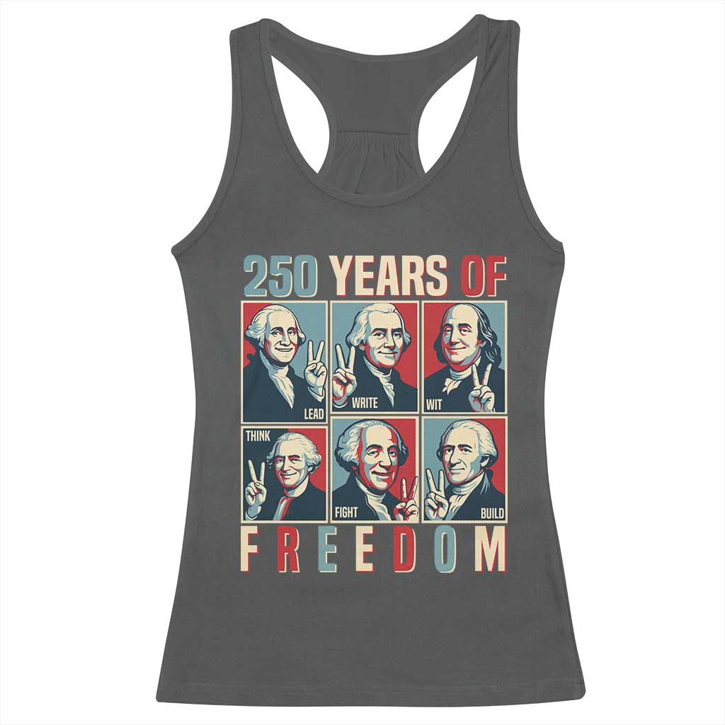 Founding Fathers 250 Years of Freedom Racerback Tank Top Patriotic Pop Art Style Semiquincentennial 2026 - Wonder Print Shop