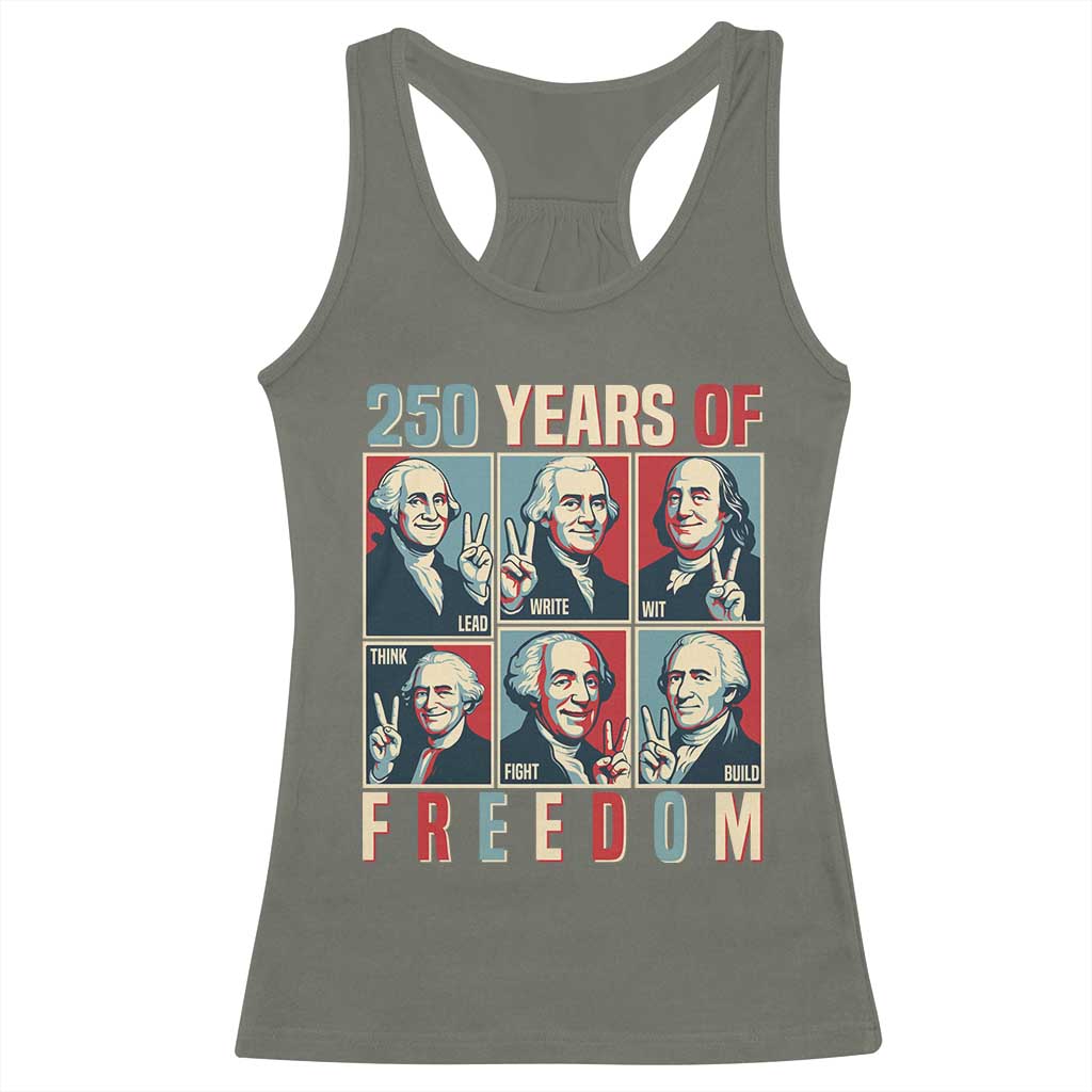 Founding Fathers 250 Years of Freedom Racerback Tank Top Patriotic Pop Art Style Semiquincentennial 2026 - Wonder Print Shop