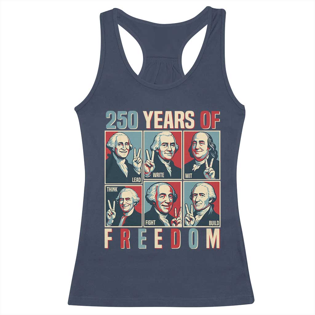 Founding Fathers 250 Years of Freedom Racerback Tank Top Patriotic Pop Art Style Semiquincentennial 2026 - Wonder Print Shop