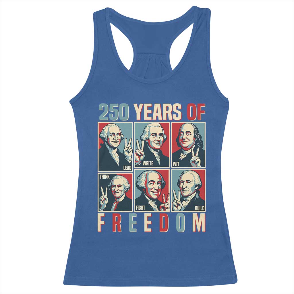 Founding Fathers 250 Years of Freedom Racerback Tank Top Patriotic Pop Art Style Semiquincentennial 2026 - Wonder Print Shop