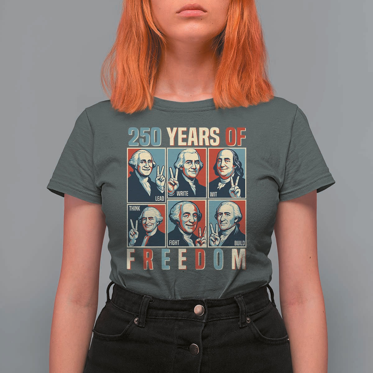 Founding Fathers 250 Years of Freedom T Shirt For Women Patriotic Pop Art Style Semiquincentennial 2026 - Wonder Print Shop