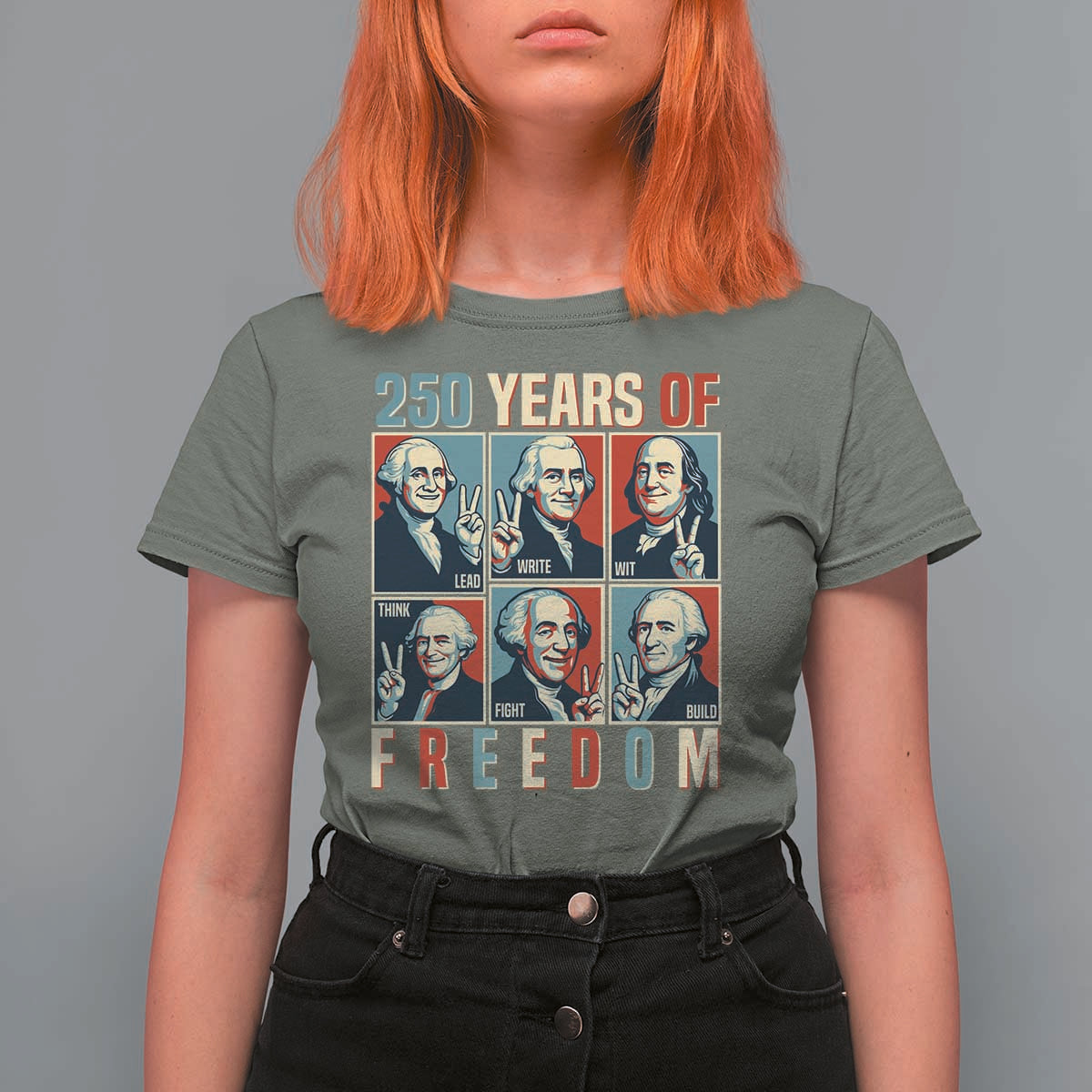 Founding Fathers 250 Years of Freedom T Shirt For Women Patriotic Pop Art Style Semiquincentennial 2026 - Wonder Print Shop